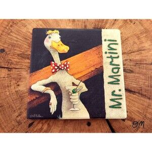 RARE -“Mr. Martini”  by artist Will Bullas 4.25” x4.25” Cork Bottom Tile Coaster
